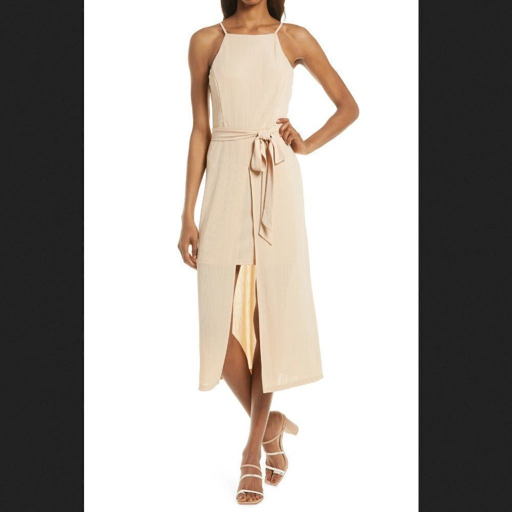 Lulus Made To Mesmerize High-low MIDI‎ Dress in Taupe Size XL